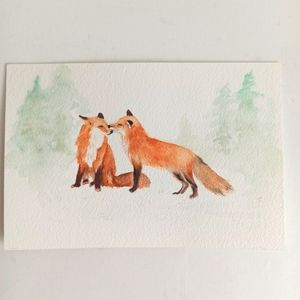Original Watercolor painting foxes